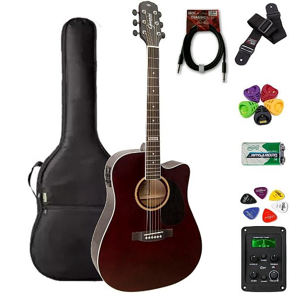Violão Giannini Folk Aço GF1D Translucent Dark Wine + KIT
