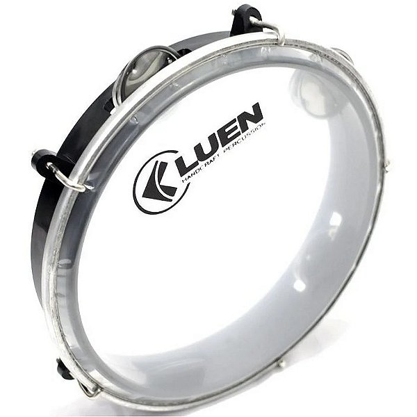 Pandeiro infantil Luen Preto 8 Pol Junior Pele Cristal