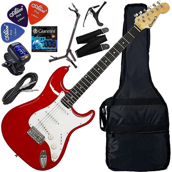 Kit Guitarra Elétrica Queen's 6 Cordas D137561 Vermelha Gx02