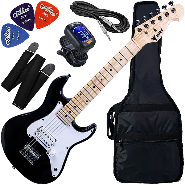 Kit Guitarra Infantil Phx Stratocaster Jr Phx Ist-h Bk Preta Gx01