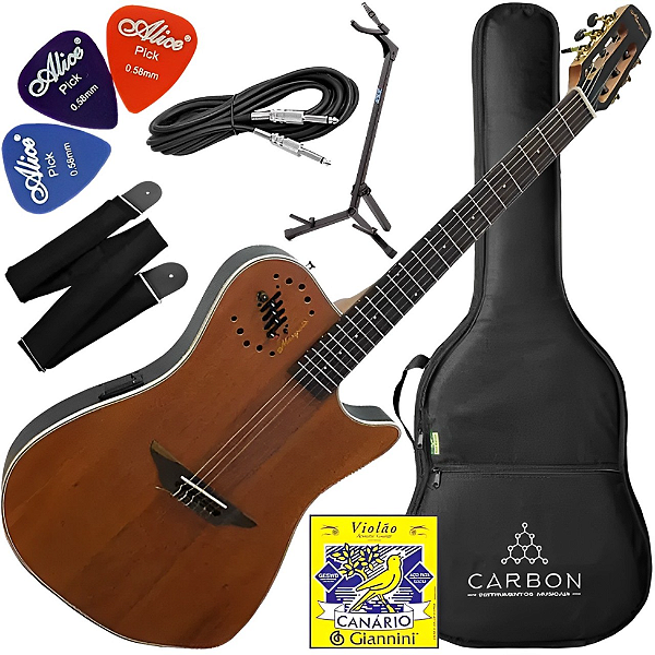 Kit Violão Marquês VN-12 Flat Nylon Elétrico Castanho