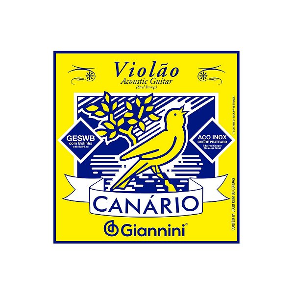 Encordoamento Violão Aço 6 cordas Giannini Canário GESWB (.011 – .045) Média com bolinha