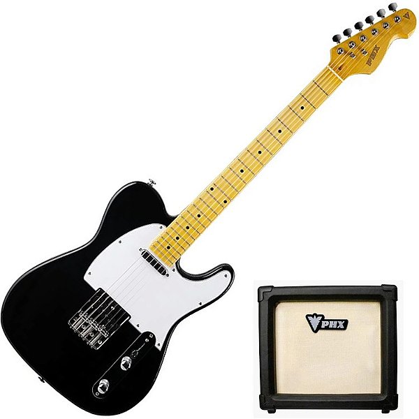 Guitarra Telecaster PHX TL-2 BK Vega Black Ponte 3 Saddles + Cubo PHX