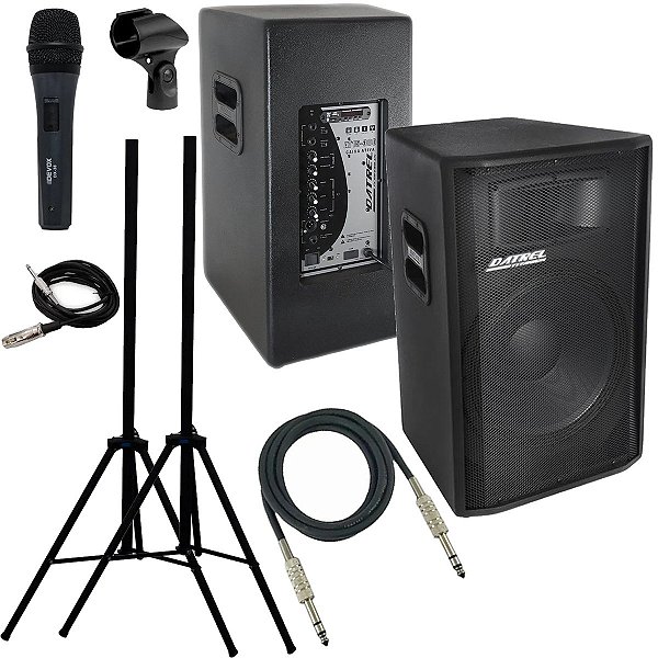 Kit Caixa de Som Datrel Ativa e Passiva Falante 15" 600w Rms Titanium Bluetooth Usb CSX03