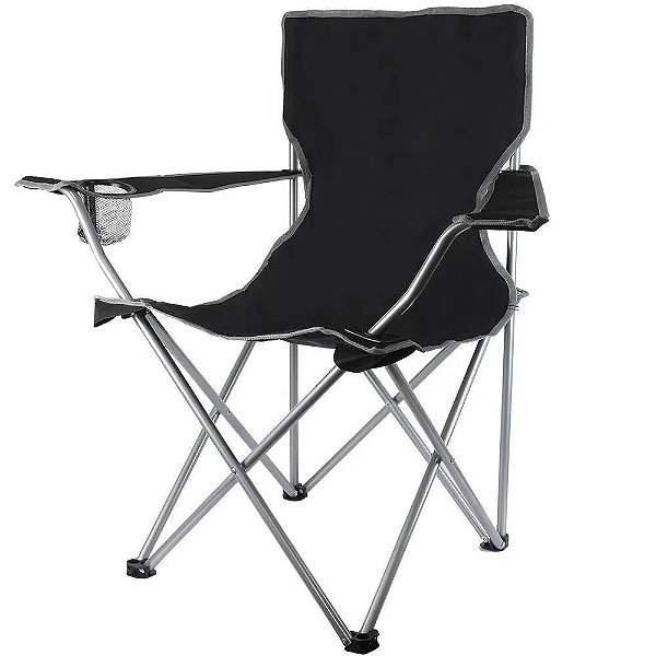 Cadeira Camping Dobrável Sunfit com Porta Copo, Preta