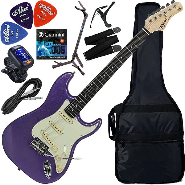 Kit Guitarra Elétrica Strato Tagima Woodstock Tg-500 Classic Roxo Metálico Gx02