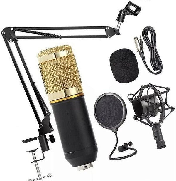 Kit Microfone Estúdio BM800 + Pop Filter + Aranha + Braço Articulado – Leboss