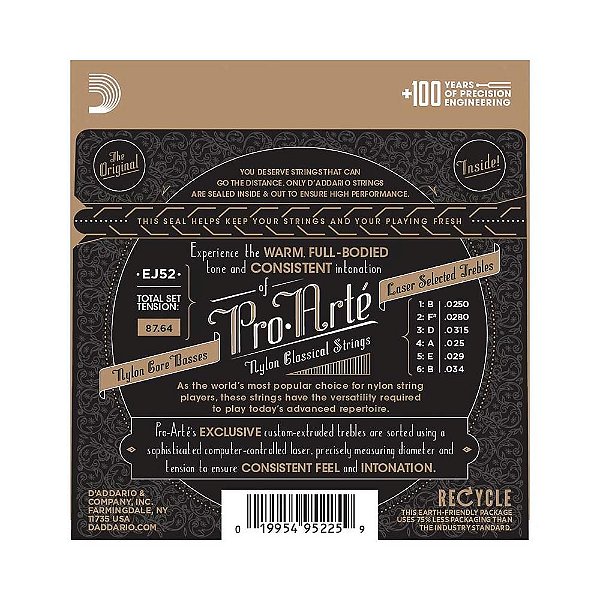 Encordoamento Violão Nylon D Addario Pro-Arté Core EJ52