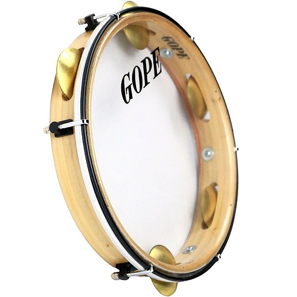 Pandeiro Super Leve Gope 12" Natural Aros Preto Pele Cristal