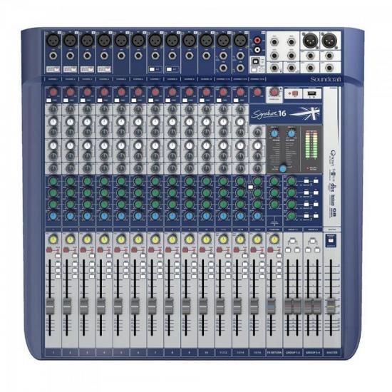 Mesa de Som Soundcraft Signature Analógica 16 Canais Preto/Azul Qualidade de Áudio