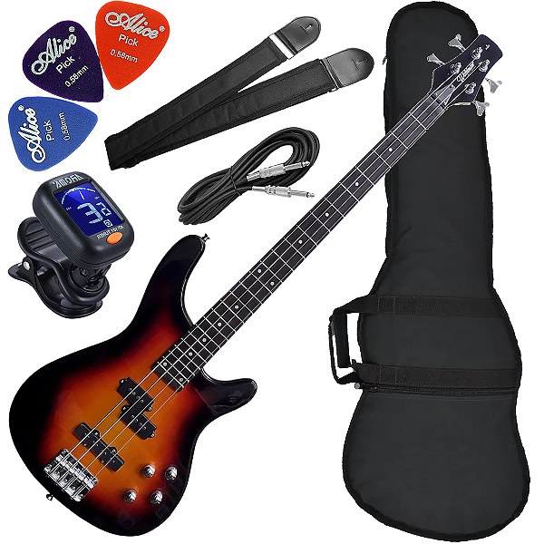 Kit Contrabaixo 4 Cordas Waldman GBW-100 Sunburst BS Bx01