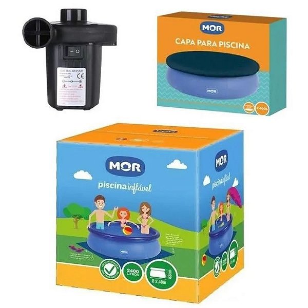Piscina Inflável 2400l Mor + Capa + Inflador Elétrico 127v