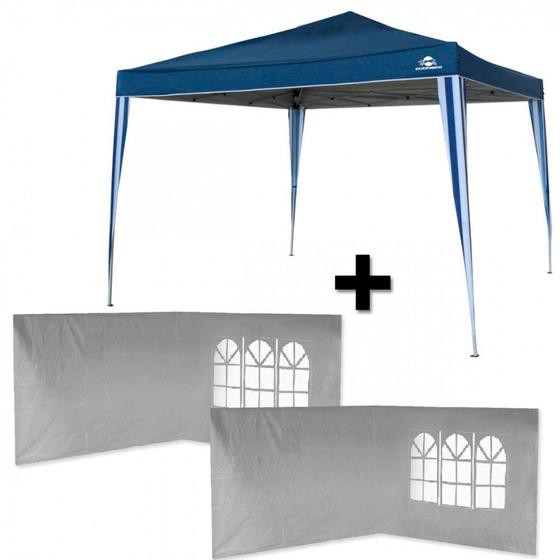 Gazebo Tenda Dobravel Sanfonado Pratiko Azul 3x3m + 4 Paredes Branca em Rafia