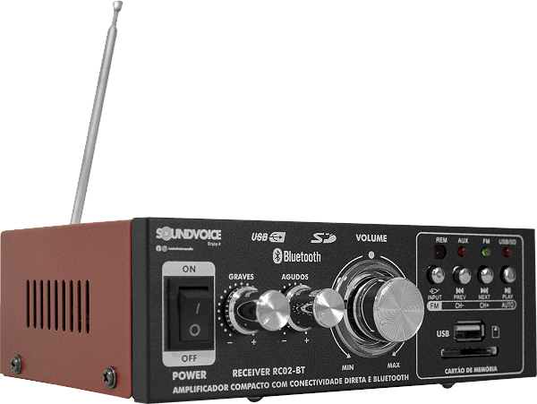 Amplificador Receiver Soundvoice RC02BT 60W RMS USB Bluetooth