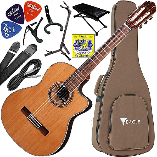 Kit Violão Elétrico Eagle Emn860c Nylon Eq Promix Natural Vx03