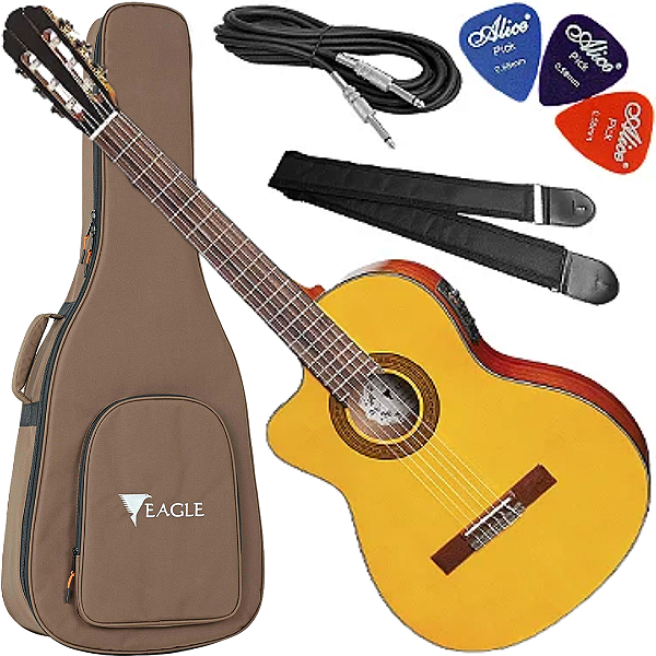 Kit Violão Elétrico Canhoto Eagle CH800 LH Nylon Natural Vx01
