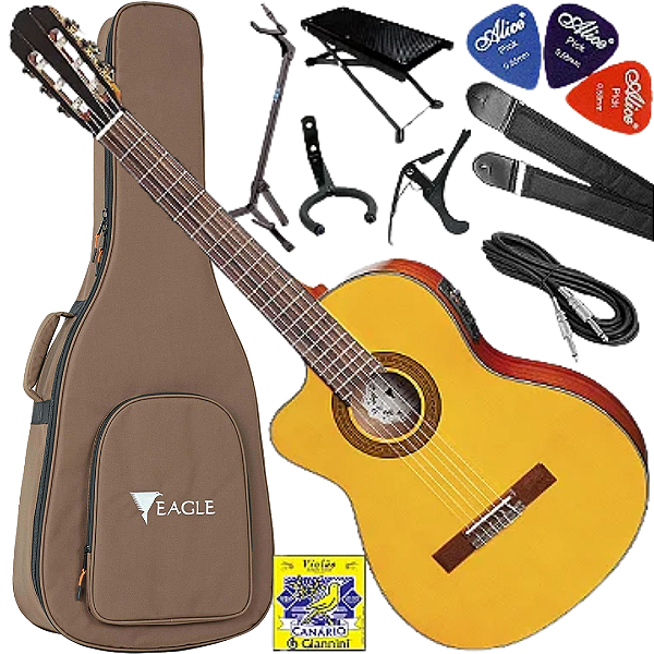 Kit Violão Elétrico Canhoto Eagle CH800 LH Nylon Natural Vx03