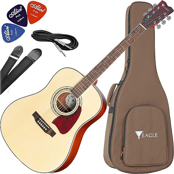 Kit Violão Eletroacústico Eagle CH888 STNT Aço Natural Fosco Vx01