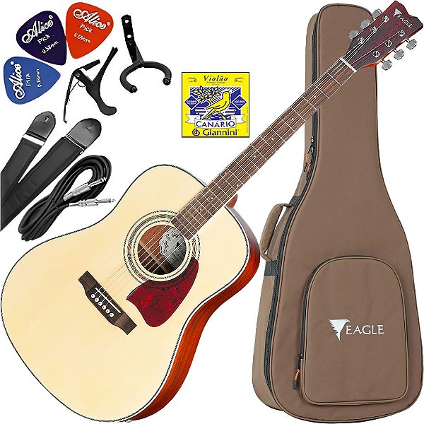 Kit Violão Eletroacústico Eagle CH888 STNT Aço Natural Fosco Vx02