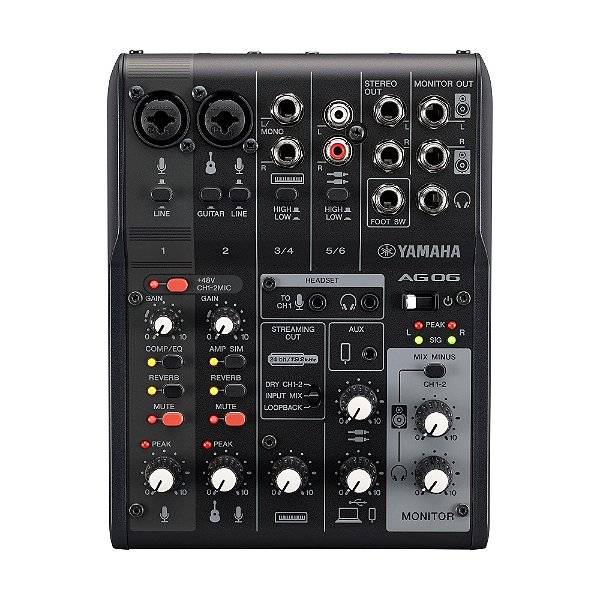 Mesa De Som Mixer Interface Usb Yamaha AG06 MK2 Preto