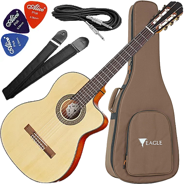 Kit Violão Eletroacustico Cutaway Eagle Ch800 STNT Satin Natural Vx01