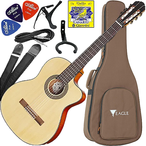 Kit Violão Eletroacustico Cutaway Eagle Ch800 STNT Satin Natural Vx02