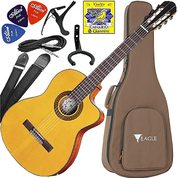 Kit Violão Eletroacustico Cutaway Eagle Ch800 Vintage Acetinado Vx02