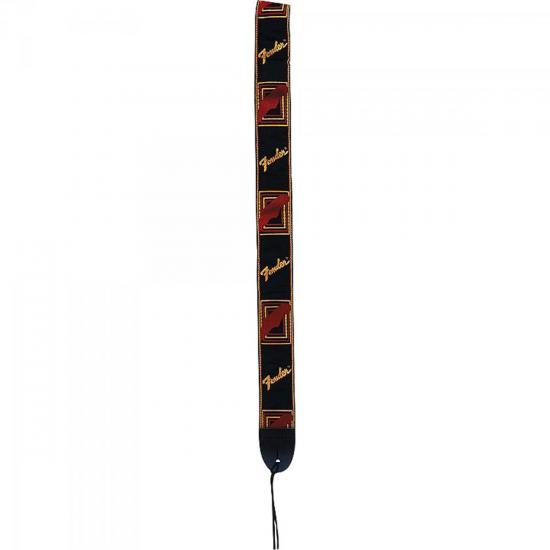 Correia Para Instrumentos Fender Nylon Monograma Preta Logo Amarela