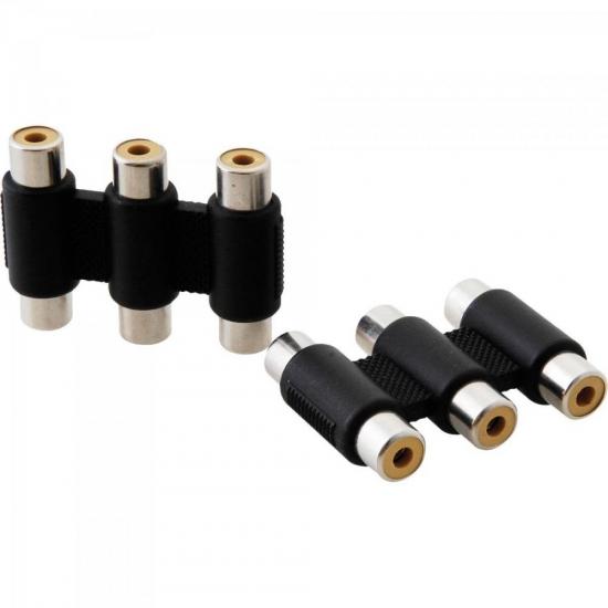 Emenda Jack Fêmea/Fêmea Tripla RCA EMRC0005 Preto Storm - PCT / 10