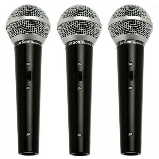 Kit Com 3 Microfones Leson LS50K3 Dinâmico Preto