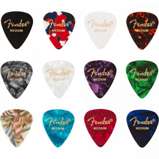 Kit 12 Palhetas Celulóide Shape Premium 351 Medium Medley FENDER
