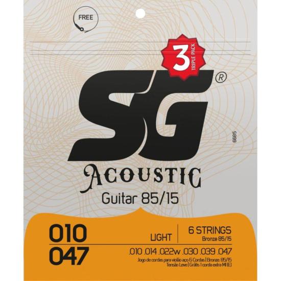 Encordoamentos p/ Violão Aço .010 Bronze 85/15 Light SG (Kit c/ 3)