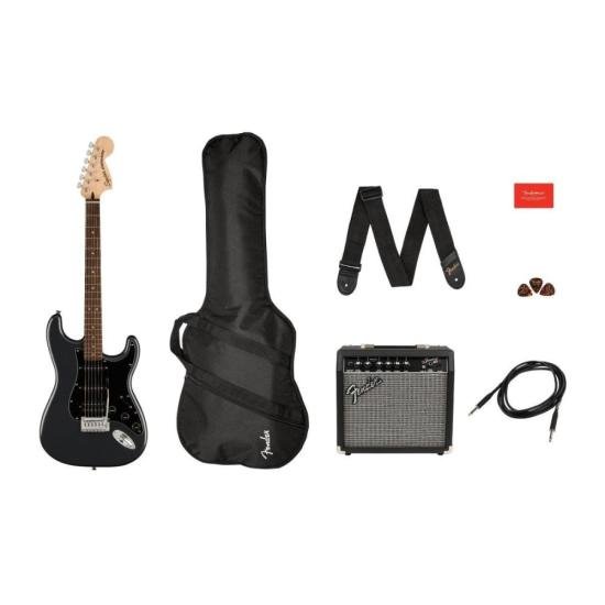 Kit Guitarra Squier Stratocaster Affinity HSS Charcoal Frost Metallic