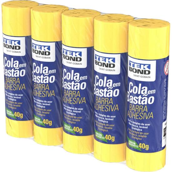 Cola Bastão Escolar Shirink 40g Pacote Com 5 Tekbond