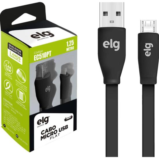 Cabo Flat Micro USB EC510PT 1,25m Preto ELG