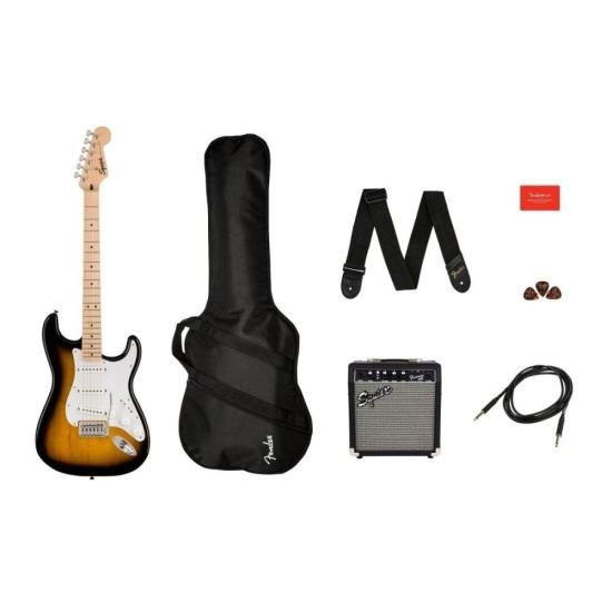 Kit Squier Guitarra Stratocaster Sonic Pack Sunburst + Cubo + Acessórios