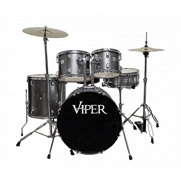 Bateria Acústica 20" X-Pro Viper Com Banco e Pratos Prata