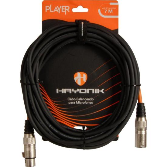 Cabo Para Microfone Player XLR(F) x XLR(M) 7m Preto Hayonik