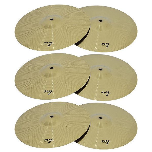 Kit 3 Pares De Pratos De Bateria Chimbal 14" Liga De Aço New York