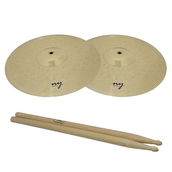 Par De Pratos Chimbal Bateria 14" Liga Latão + Baqueta 5a Hickory New York