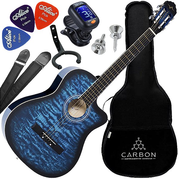 Kit Violão Acústico Vogga Vca217nc Bl Cordas Nylon Azul Vx04