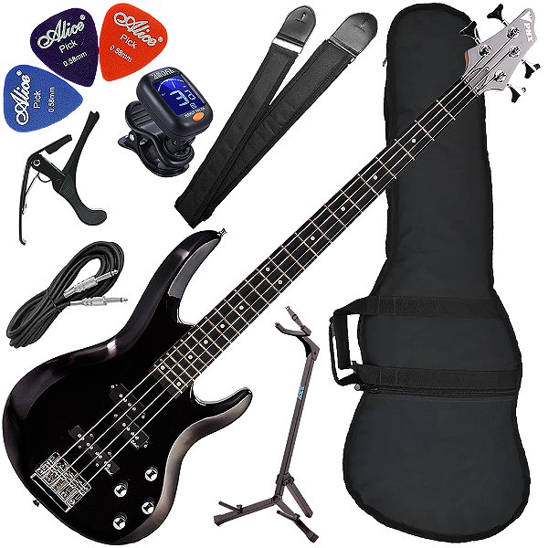 Kit Contrabaixo 4 Cordas Ativo PHX BS-4 S MBK Sunset Metallic Black Bx02