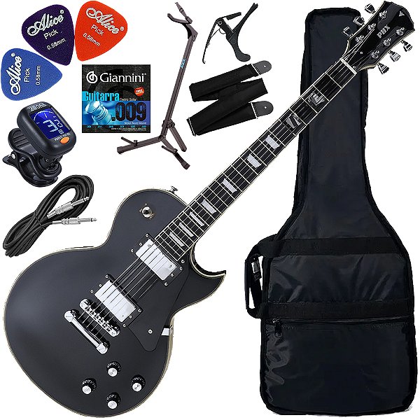 Kit Guitarra Elétrica Les Paul PHX Studio LP-5 BK Flamed Maple Preta Gx02