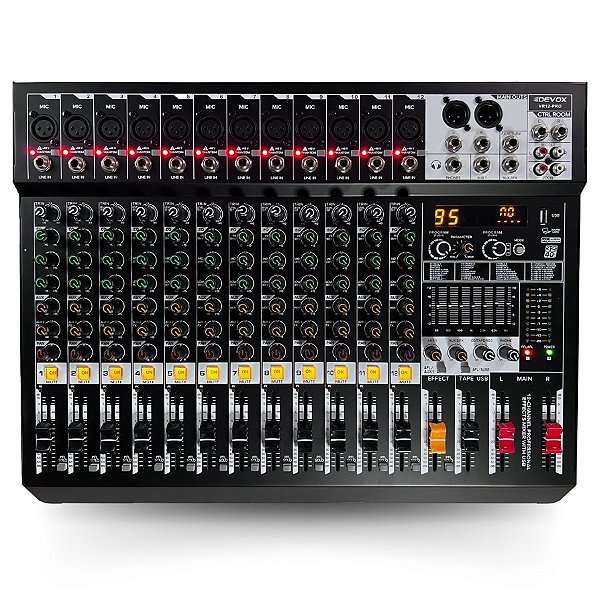 Mesa de Som Devox Vr12-Pro Usb 12 Canais Entrada Xlr P10 Eq 3 Vias