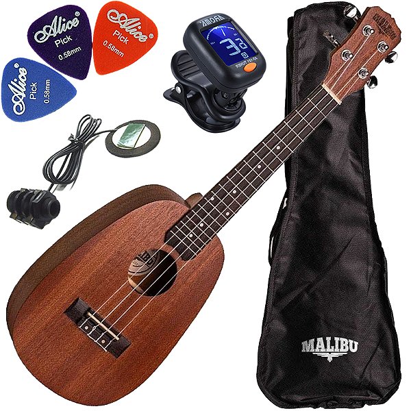 Kit Ukulele Malibu Abacaxi Elétrico Concert 23 SP Sapele + Capa