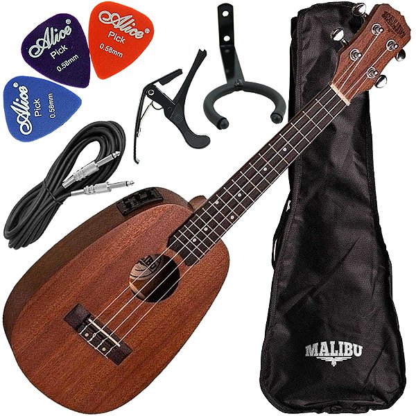 Kit Ukulele Abacaxi Elétrico Malibu Concert 23 SPE Sapele + Capa