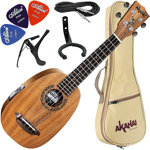 Kit Ukulele Akahai Soprano Eletroacústico Akp-21E To Pineapple Com Bag