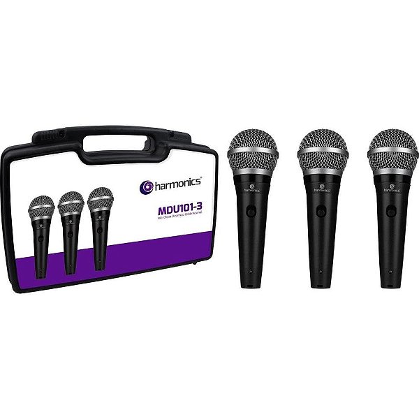 Kit De Microfone Harmonics MDU11 Com 3 Microfones Dinâmico Cardióide