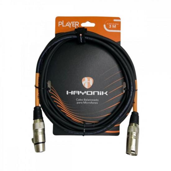 Cabo Para Microfone Player XLR(F) x XLR(M) 3m Preto Hayonik