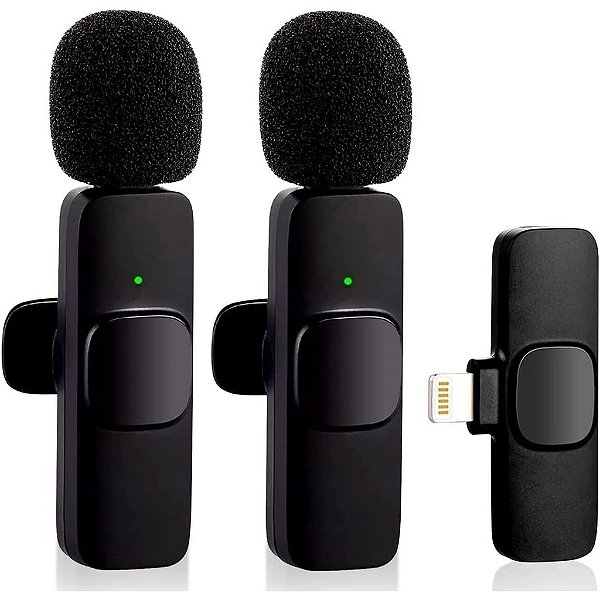 Microfone Duplo De Lapela Sem Fio Lightning Redutor Ruídos K9